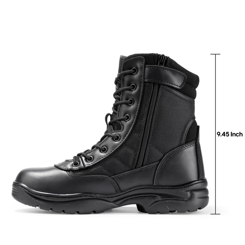 NORTIV 8 Men's Military Tactical Work Boots Side Zipper Leather Motorcycle Combat Boots Trooper,Size 9.5,Black,TROOPER - Image 4